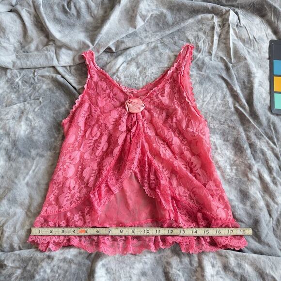 Red Lace 1960s Babydoll Cami Sleeveless Top Hand Dyed Vintage Lingerie Rosette - Picture 9 of 14